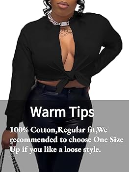 vblane Sexy Tie Front Crop Top for Women Long Sleeve Graphic